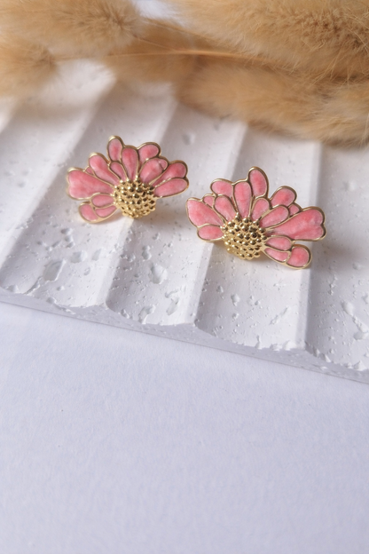 Aretes Flor Esmaltada| Dorados Elegantes para Mujer