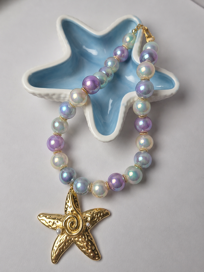 Aurora Marina | Collar de Piedras Iridiscentes con Estrella de Mar