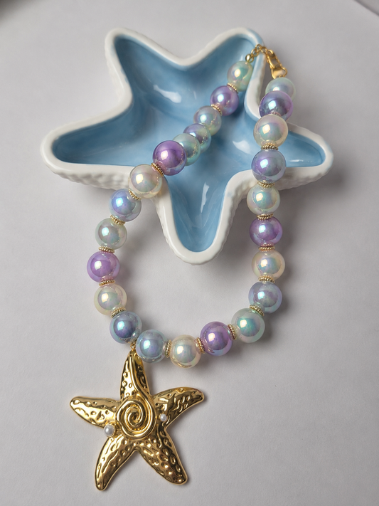 Aurora Marina | Collar de Piedras Iridiscentes con Estrella de Mar