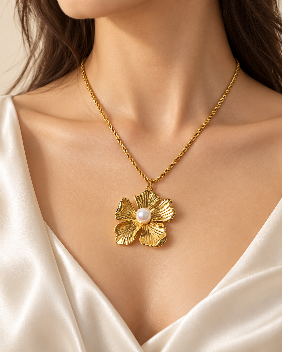 Collar Flor de Luz Dorada con Perla | Isa & Zoé Creations