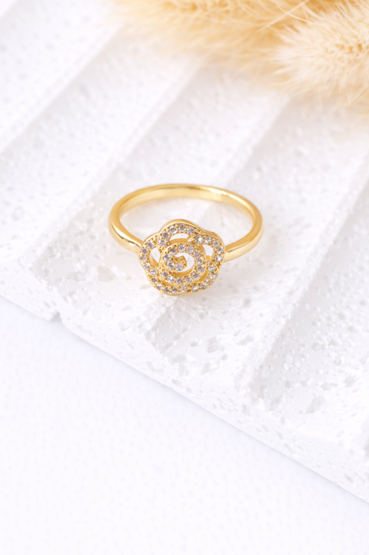 Sortija Rosa Brillante |Acero Inoxidable Dorado