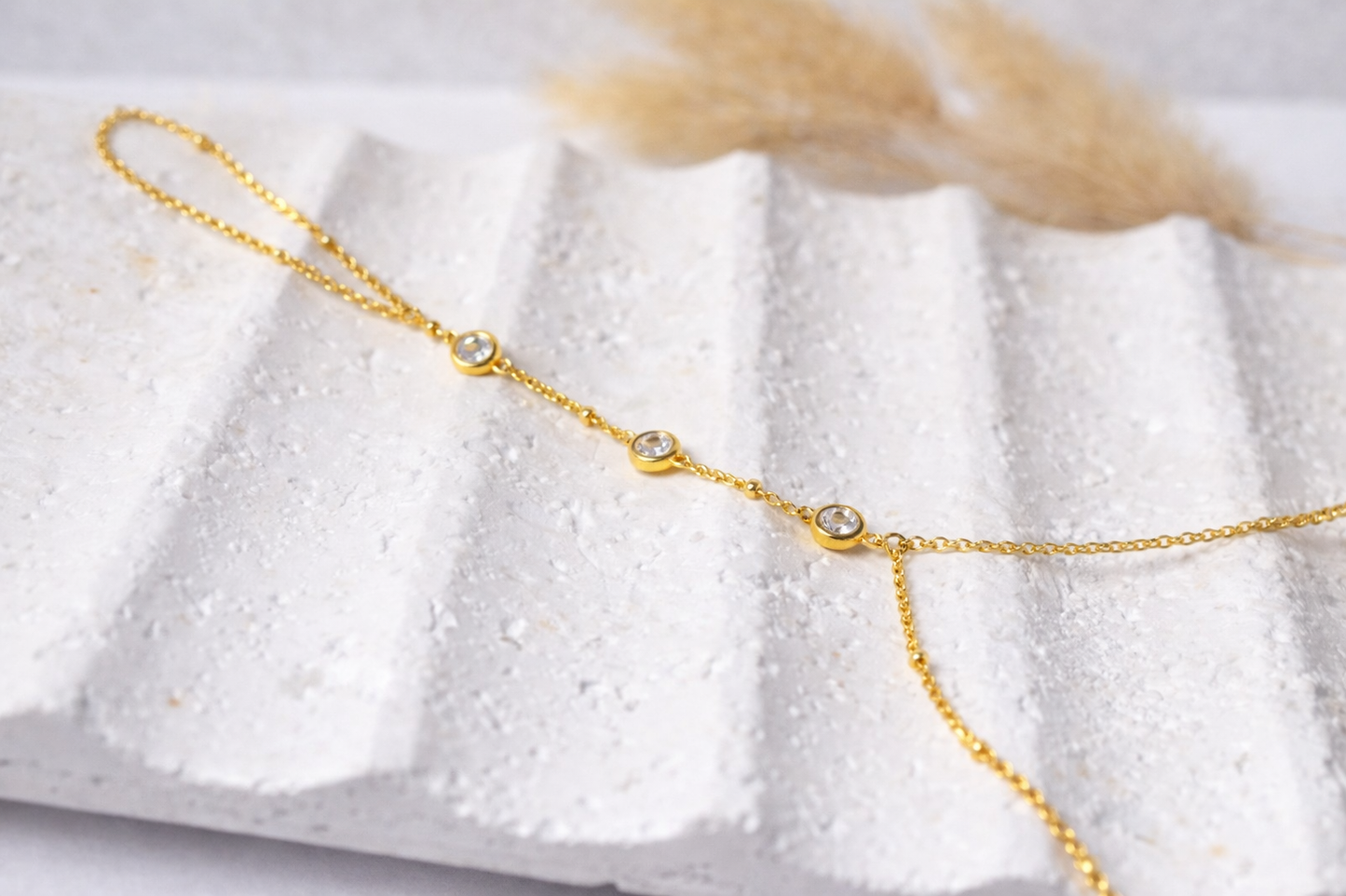 Pulsera Anillo Luz de Cristal | Hand Chain Elegante Ajustable Mujer