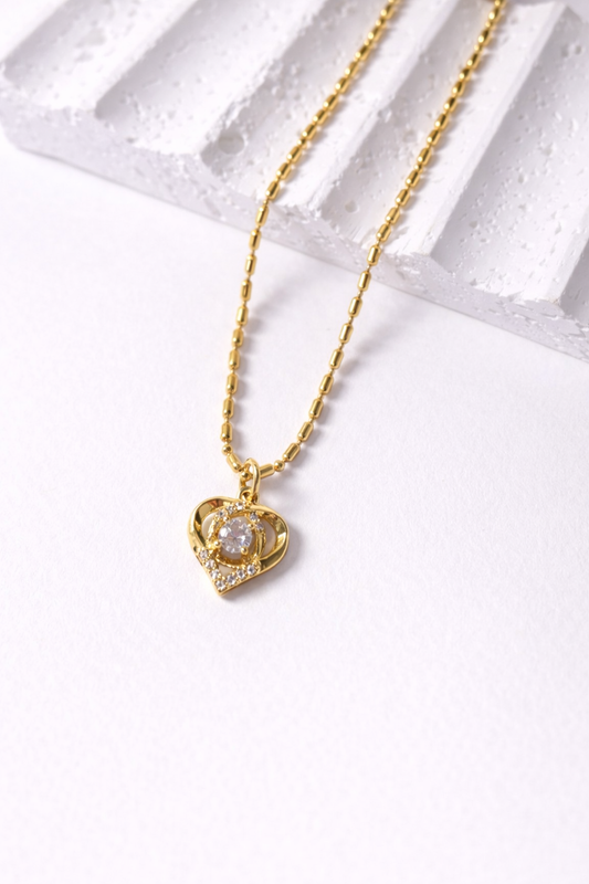 Collar Corazón Luz | Dije Dorado con Cristal Brillante