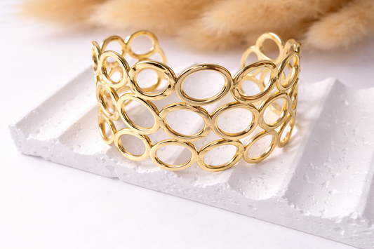 Brazalete Óvalos Dorados | Pulsera Ancha Elegante